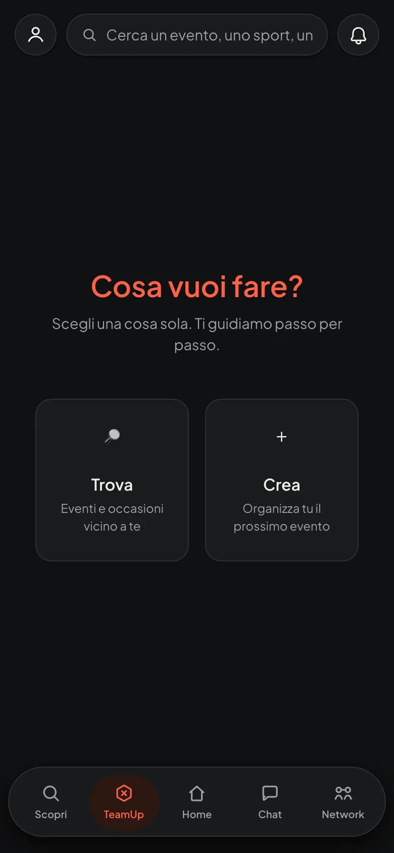 schermata Gioca, cosa vuoi fare, tema scuro